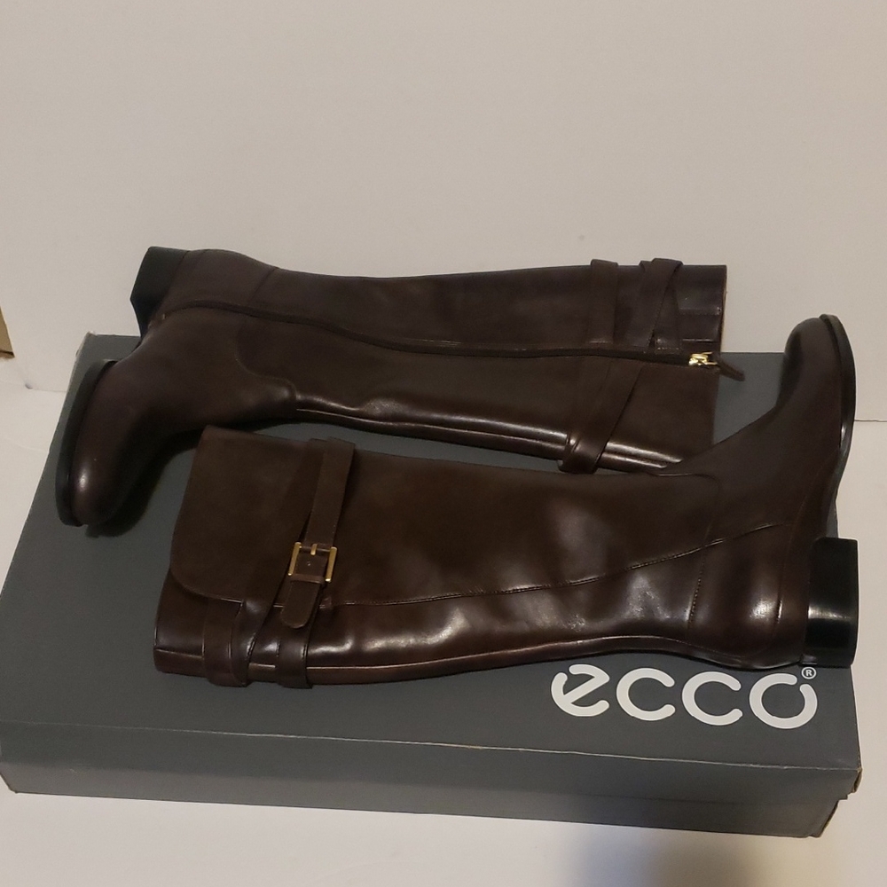 Ecco Dark Brown Leather Tall Boots Size 8-8.5